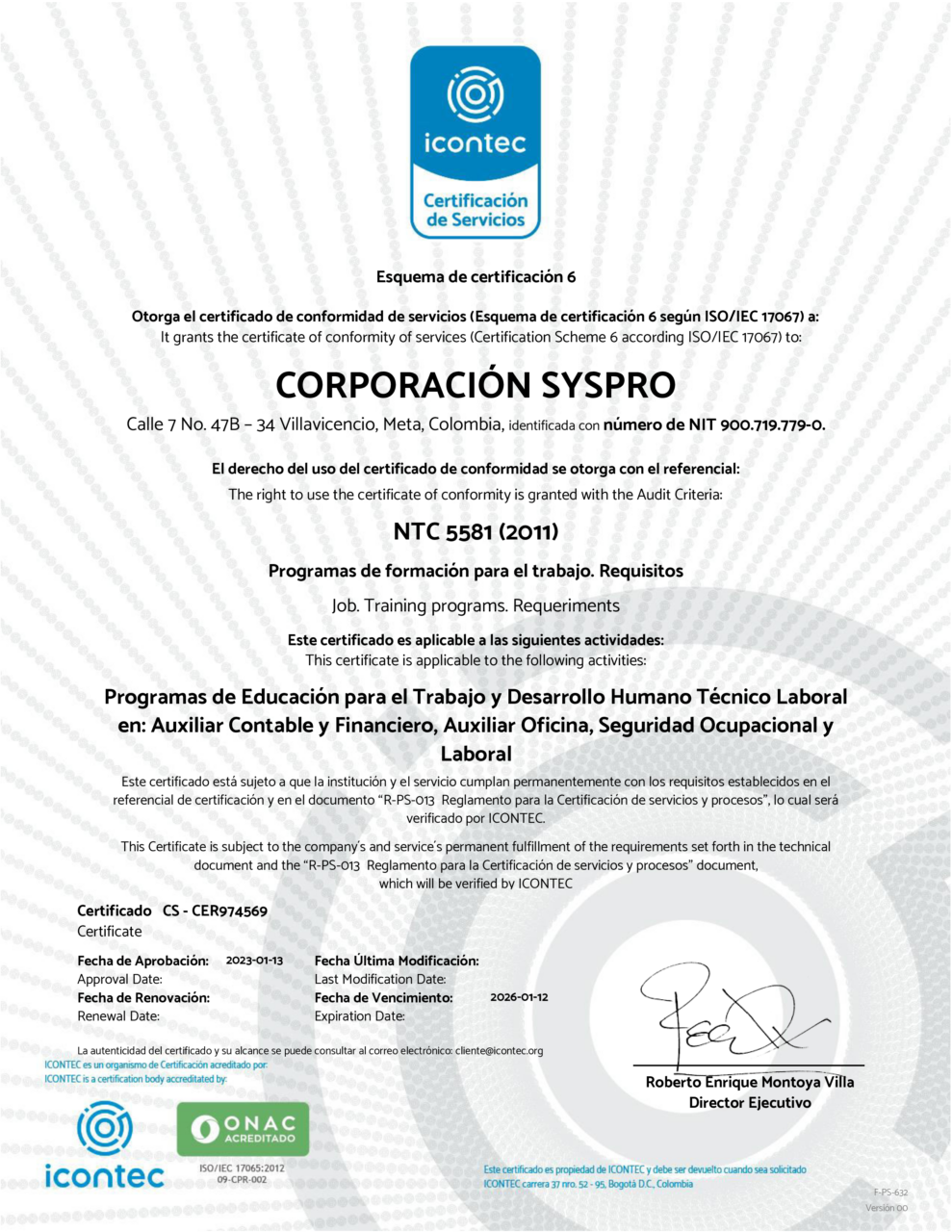 Certificacion syspro NTC 5581